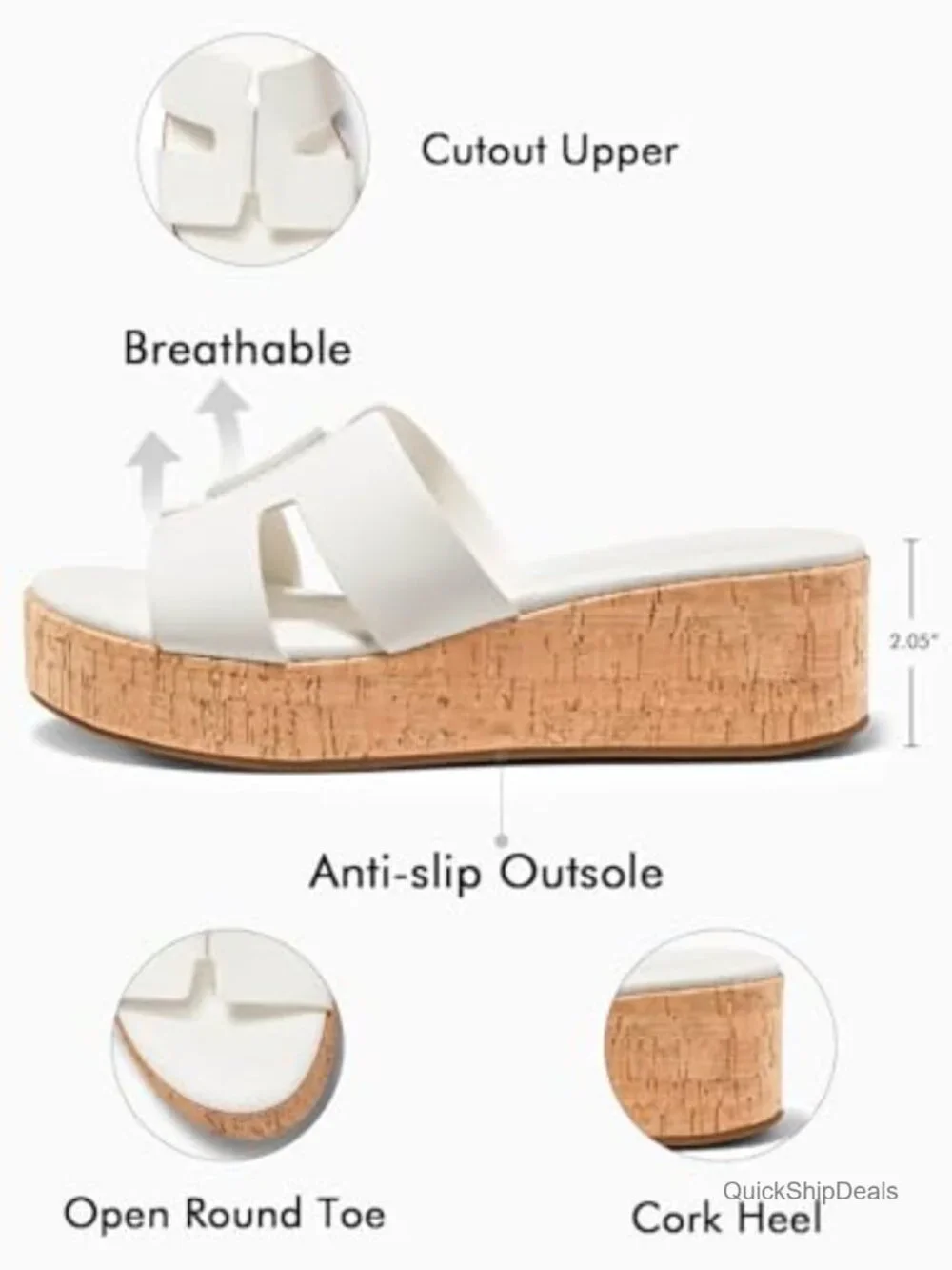 Women's Platform Wedge Sandals Open Toe Slip On Slides Cork Heeled Cutout